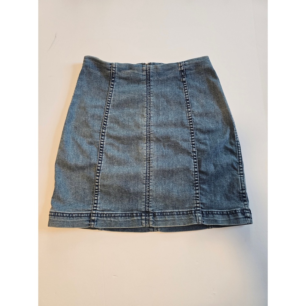 Free People Denim Mini Skirt Women 6 Blue Boho‎ Seamed High Rise Zip Back